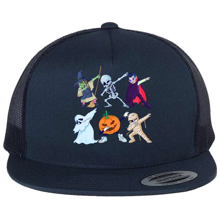 Halloween Dabbing Skeleton Pumpkin Dab Costume Gift Flat Bill Trucker Hat