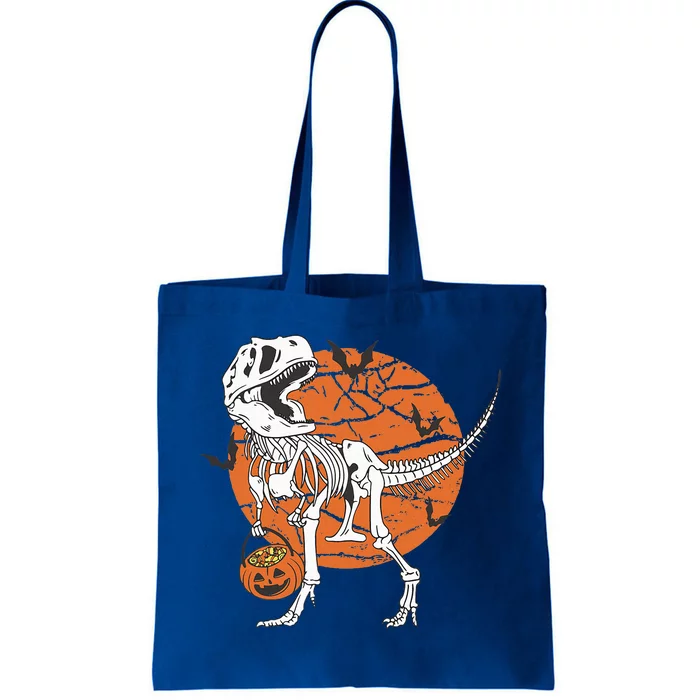 Halloween Dinosaur Skeleton T Rex Scary Pumpkin Moon Tote Bag