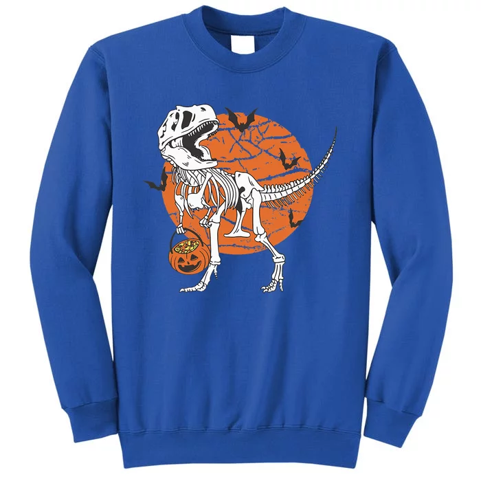 Halloween Dinosaur Skeleton T Rex Scary Pumpkin Moon Tall Sweatshirt