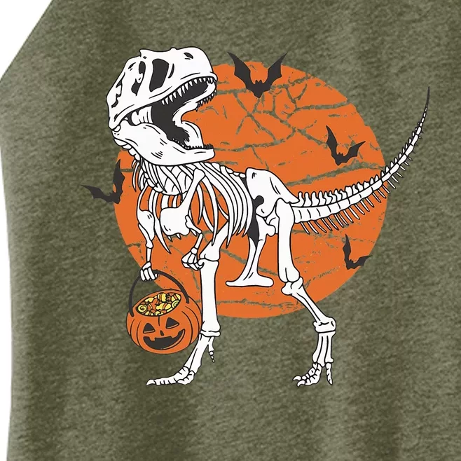 Halloween Dinosaur Skeleton T Rex Scary Pumpkin Moon Women’s Perfect Tri Rocker Tank