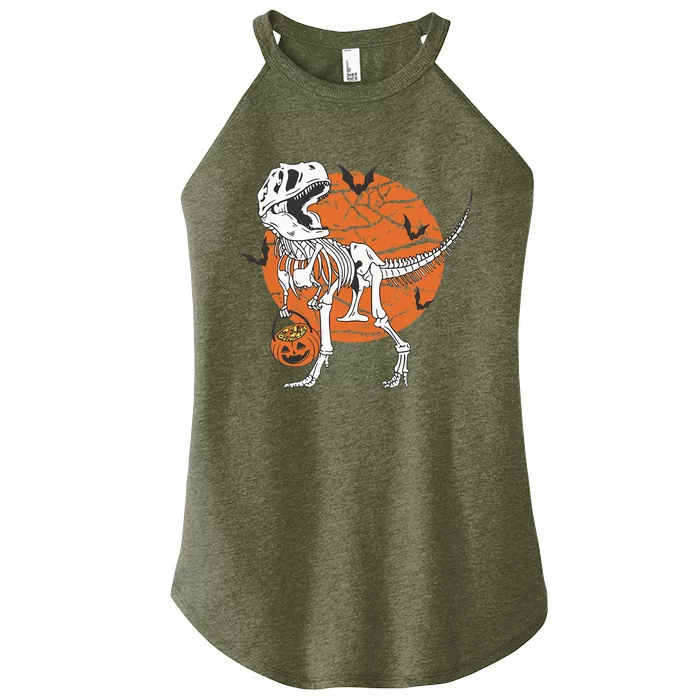 Halloween Dinosaur Skeleton T Rex Scary Pumpkin Moon Women’s Perfect Tri Rocker Tank