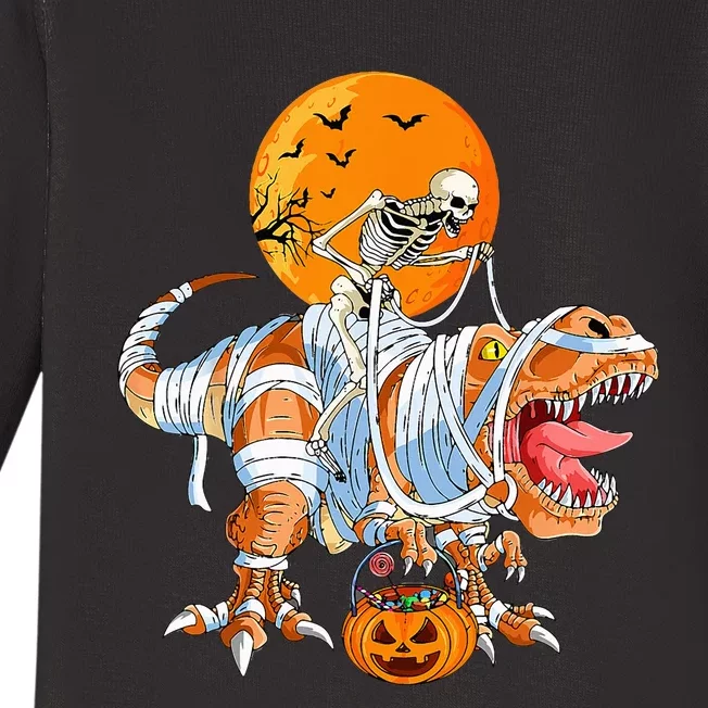 Hilarious Dino Skeleton on Pumpkin Halloween Party Costume Baby Long Sleeve Bodysuit