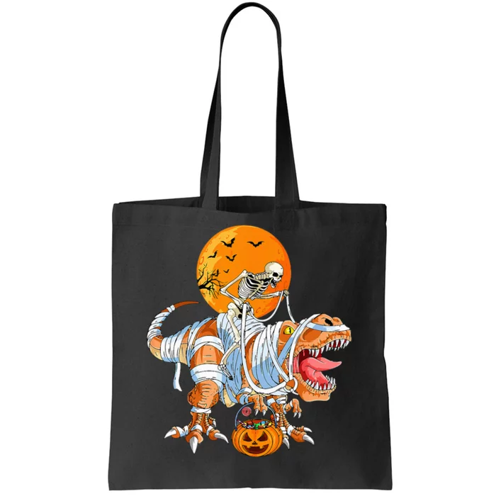 Hilarious Dino Skeleton on Pumpkin Halloween Party Costume Tote Bag