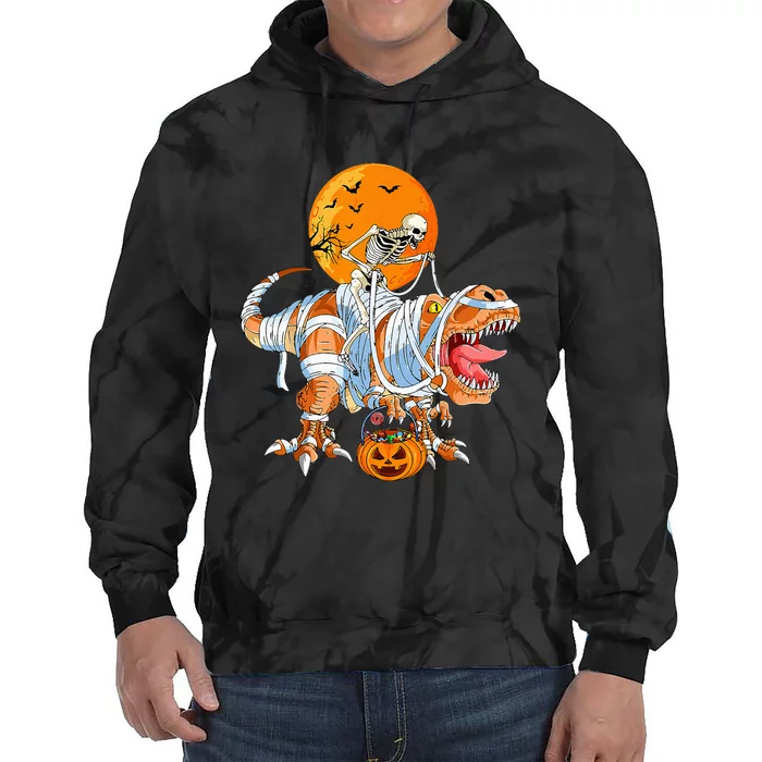 Hilarious Dino Skeleton on Pumpkin Halloween Party Costume Tie Dye Hoodie