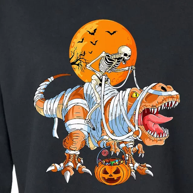 Hilarious Dino Skeleton on Pumpkin Halloween Party Costume Cropped Pullover Crew