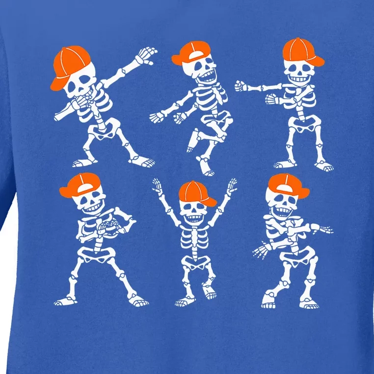 Halloween Dancing Skeleton Cap Funny Ladies Long Sleeve Shirt