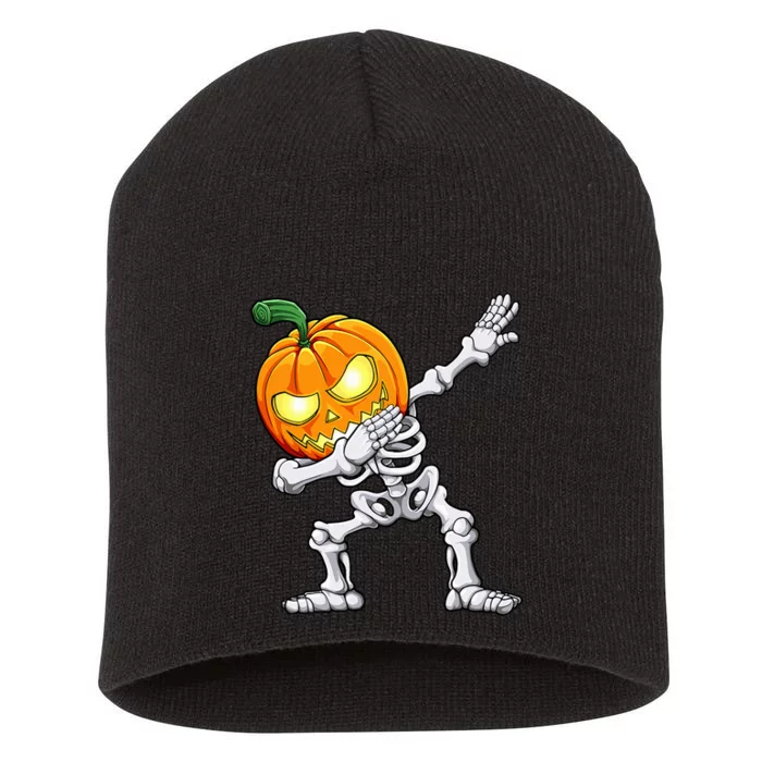 Halloween Dabbing Skeleton Scary Pumpkin Jack O Lantern Short Acrylic Beanie