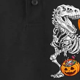 Halloween Dinosaur Skeleton T Rex Scary Pumpkin Moon Dry Zone Grid Performance Polo