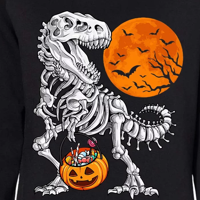 Halloween Dinosaur Skeleton T Rex Scary Pumpkin Moon Womens California Wash Sweatshirt