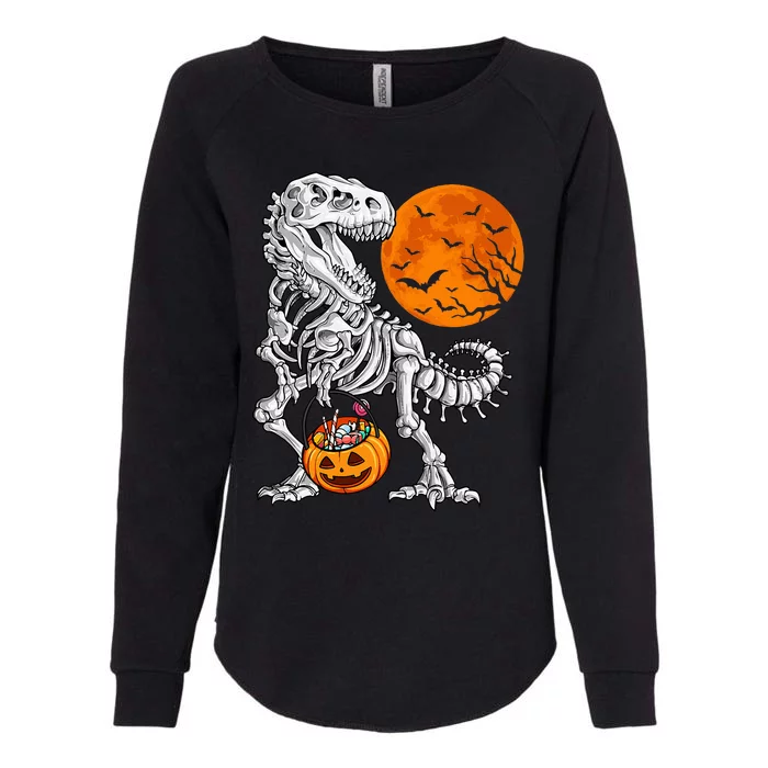 Halloween Dinosaur Skeleton T Rex Scary Pumpkin Moon Womens California Wash Sweatshirt