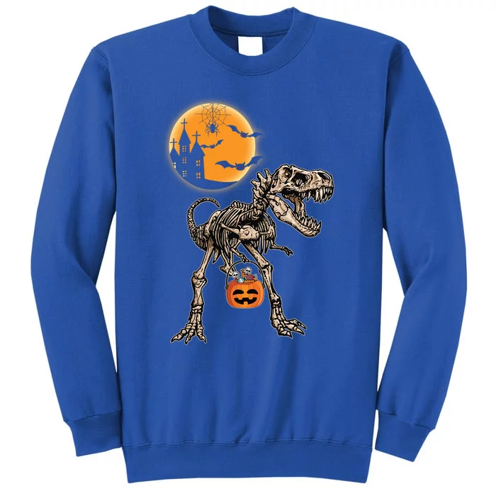 Halloween Dinosaur Skeleton T Rex Scary Pumpkin Moon Great Gift Tall Sweatshirt