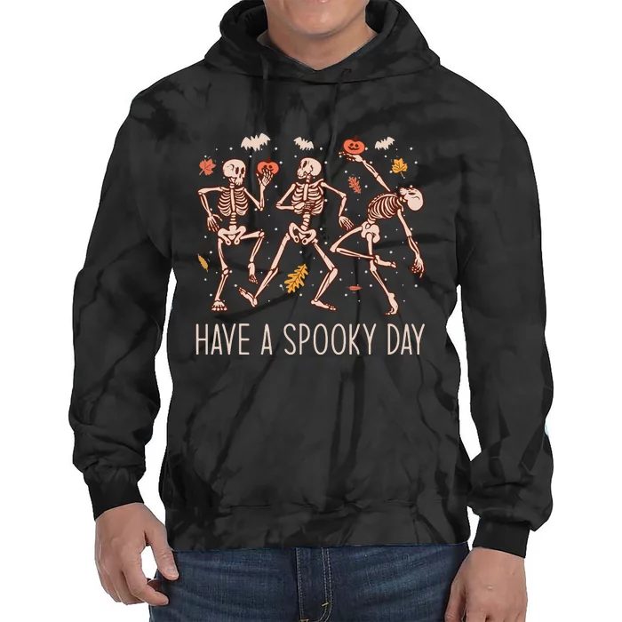 Halloween Dancing Skeletons Have A Spooky Day Fun Retro Joy Tie Dye Hoodie