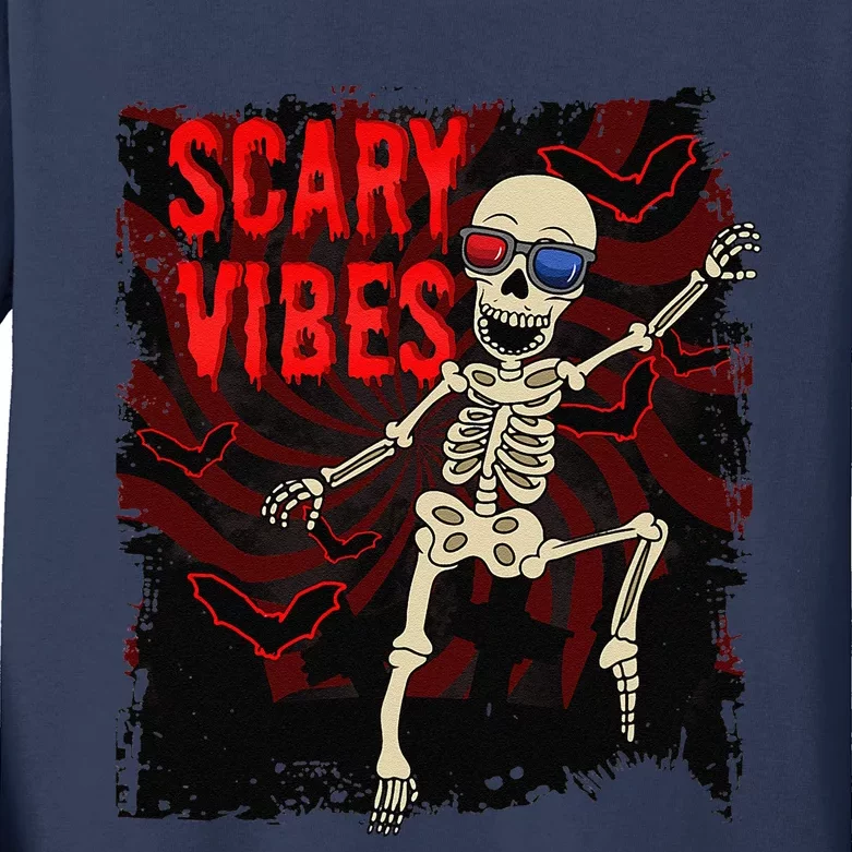 Halloween Dancing Skull Scary Vibes Spooky Kids Long Sleeve Shirt