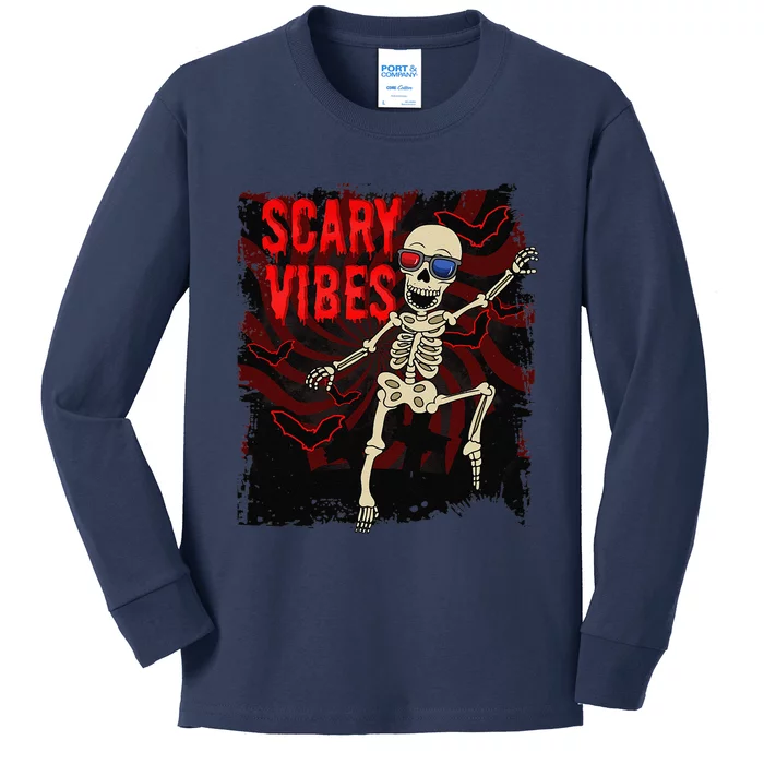 Halloween Dancing Skull Scary Vibes Spooky Kids Long Sleeve Shirt