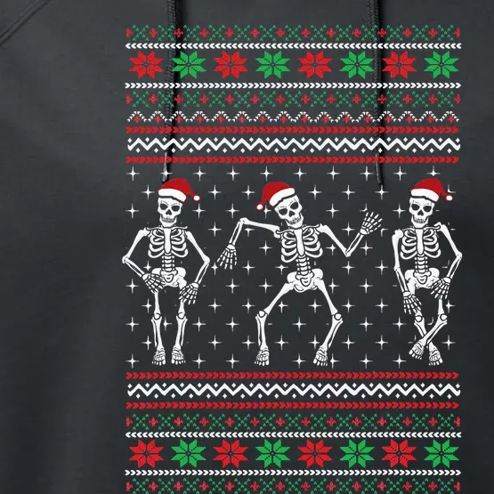 Hilarious Dancing Skeletons Festive Sweater Performance Fleece Hoodie