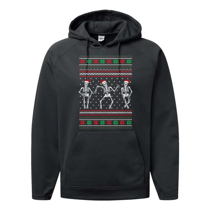 Hilarious Dancing Skeletons Festive Sweater Performance Fleece Hoodie