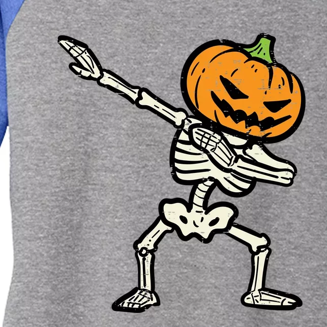 Halloween Dab Skeleton Pumpkin Costume Gift Women's Tri-Blend 3/4-Sleeve Raglan Shirt