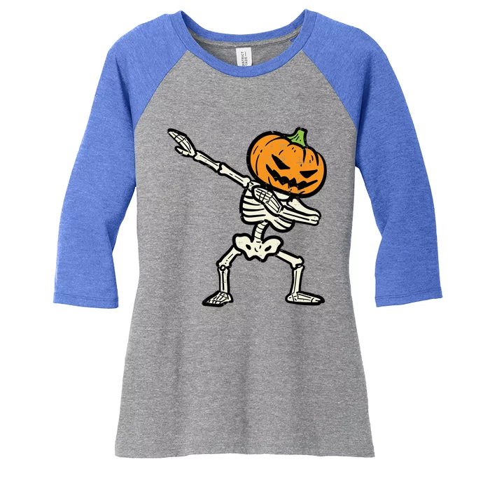 Halloween Dab Skeleton Pumpkin Costume Gift Women's Tri-Blend 3/4-Sleeve Raglan Shirt