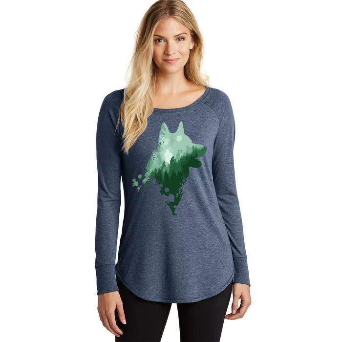 Husky Dog Silhouette American Husky Siberian Husky Women's Perfect Tri Tunic Long Sleeve Shirt