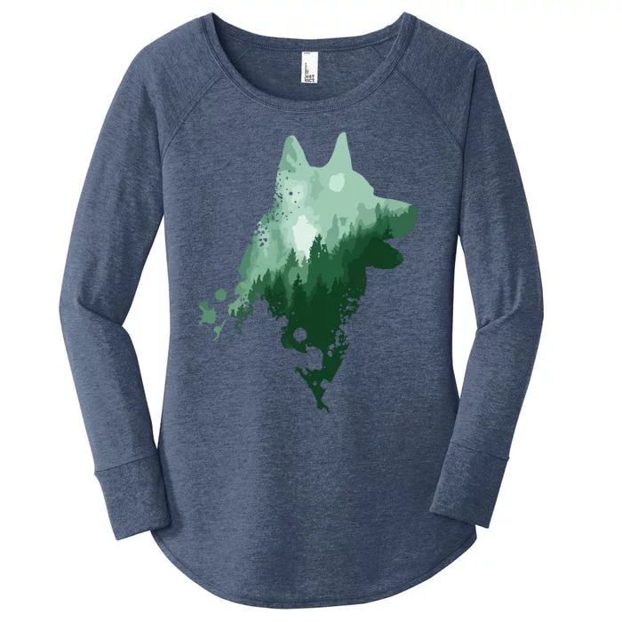 Husky Dog Silhouette American Husky Siberian Husky Women's Perfect Tri Tunic Long Sleeve Shirt