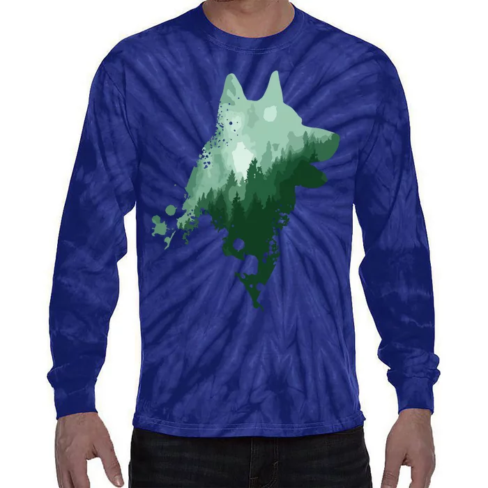 Husky Dog Silhouette American Husky Siberian Husky Tie-Dye Long Sleeve Shirt