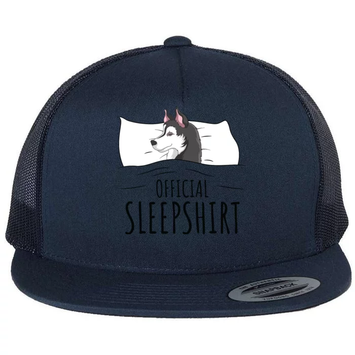 Husky Dog Sleep Funny Flat Bill Trucker Hat