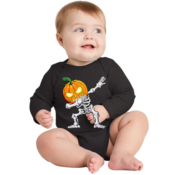 Halloween Dabbing Skeleton Scary Pumpkin Jack O Lantern Baby Long Sleeve Bodysuit