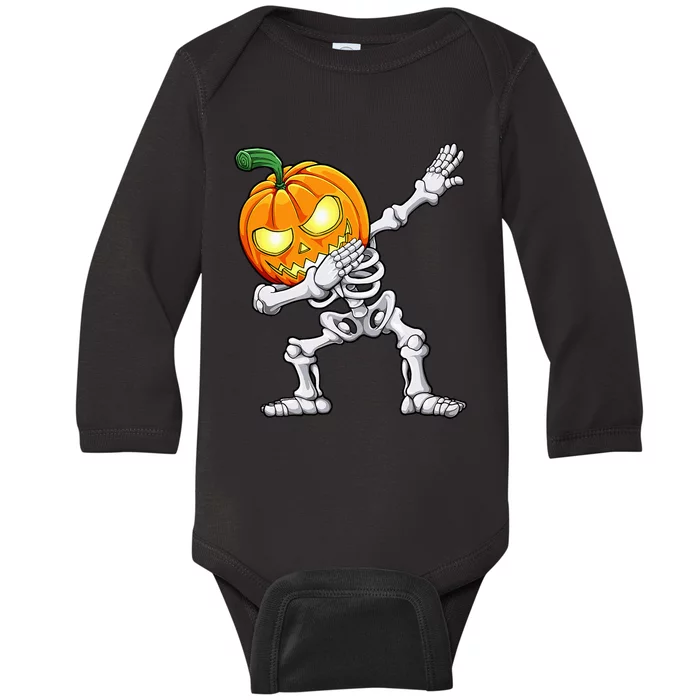 Halloween Dabbing Skeleton Scary Pumpkin Jack O Lantern Baby Long Sleeve Bodysuit