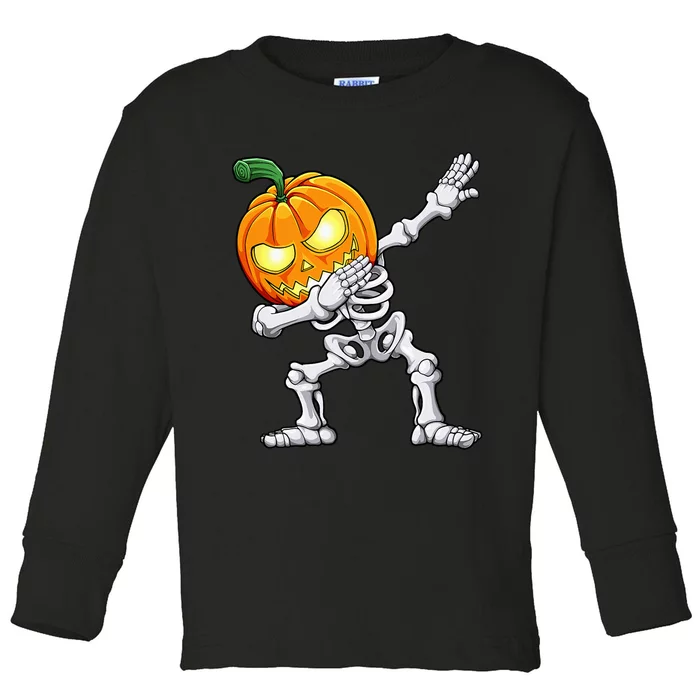 Halloween Dabbing Skeleton Scary Pumpkin Jack O Lantern Toddler Long Sleeve Shirt