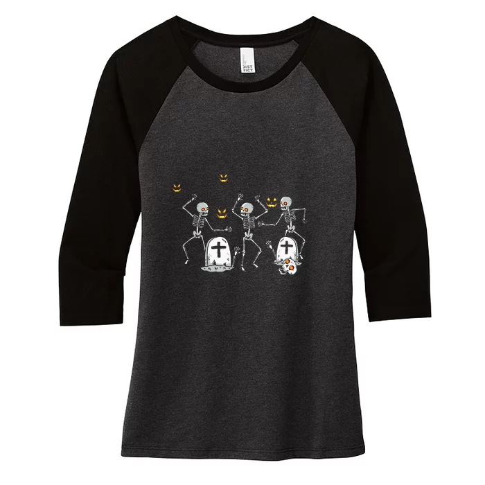 Halloween Dancing Skeleton Women's Tri-Blend 3/4-Sleeve Raglan Shirt