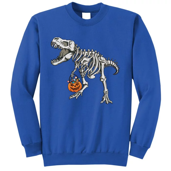 Halloween Dinosaur Skeleton T Rex Scary Pumpkin Gift Tall Sweatshirt