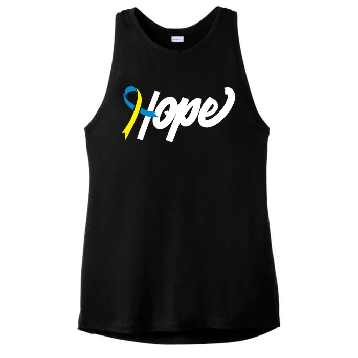 Hope Down Syndrome Awareness Ribbon Ladies Tri-Blend Wicking Tank