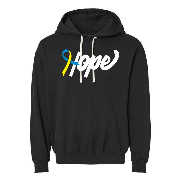 Hope Down Syndrome Awareness Ribbon Garment-Dyed Fleece Hoodie