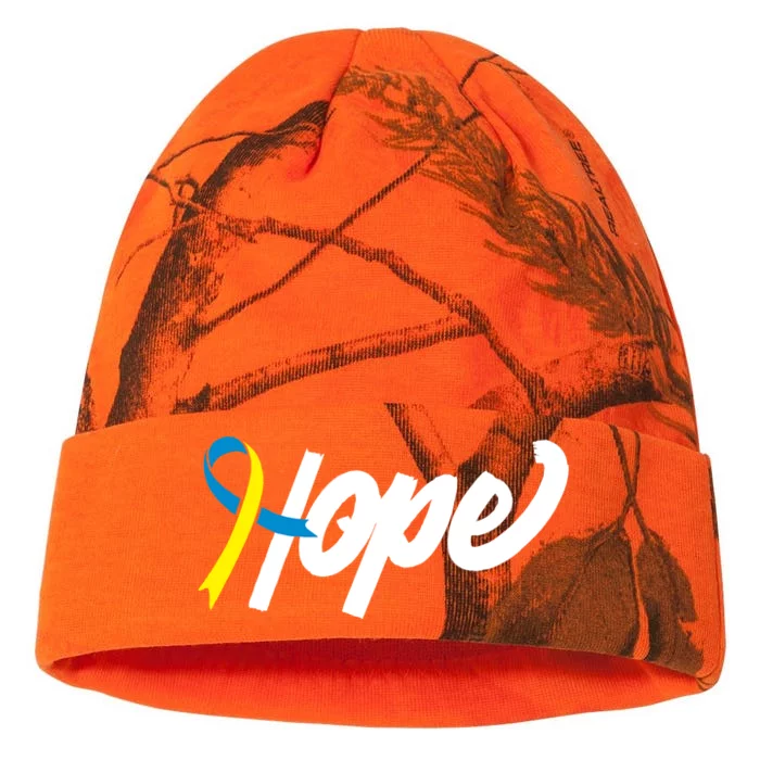 Hope Down Syndrome Awareness Ribbon Kati - 12in Camo Beanie