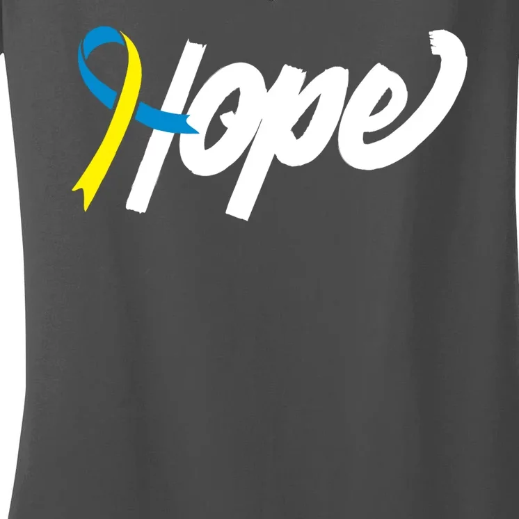 Hope Down Syndrome Awareness Ribbon Women's V-Neck T-Shirt