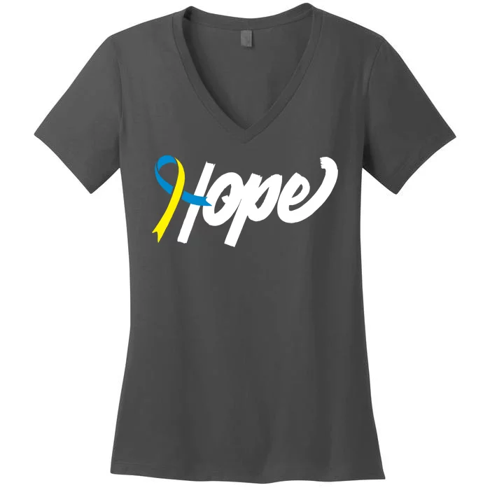 Hope Down Syndrome Awareness Ribbon Women's V-Neck T-Shirt