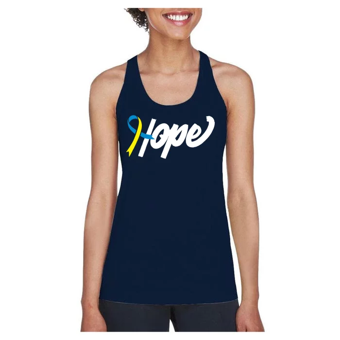 Hope Down Syndrome Awareness Ribbon Women's Racerback Tank