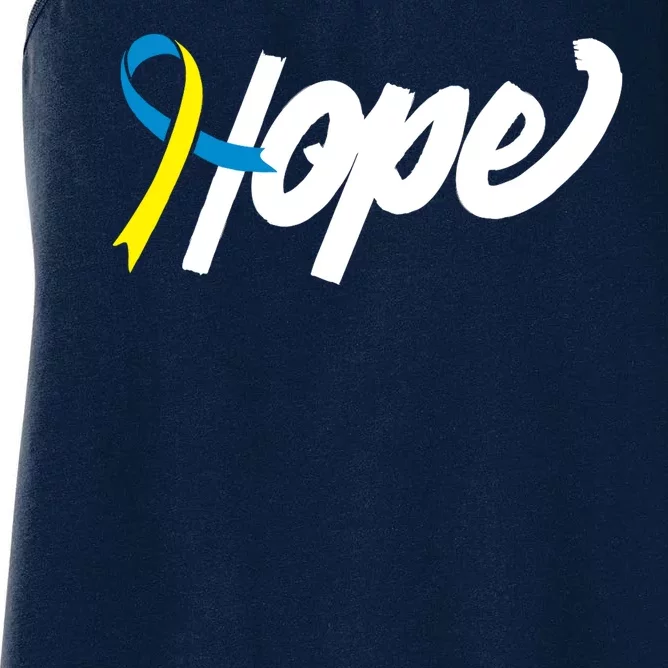 Hope Down Syndrome Awareness Ribbon Women's Racerback Tank