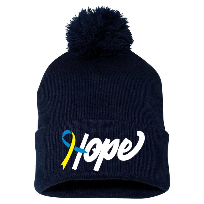 Hope Down Syndrome Awareness Ribbon Pom Pom 12in Knit Beanie