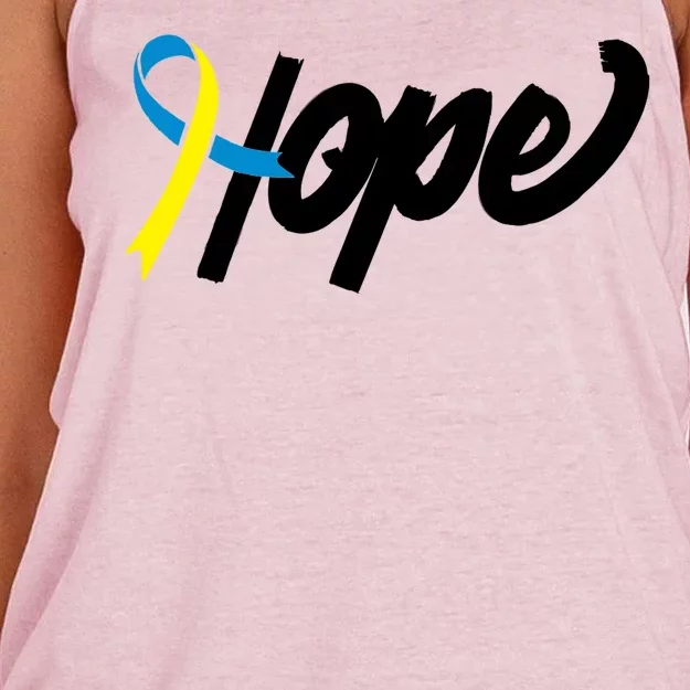 Hope Down Syndrome Awareness Ribbon Women's Knotted Racerback Tank