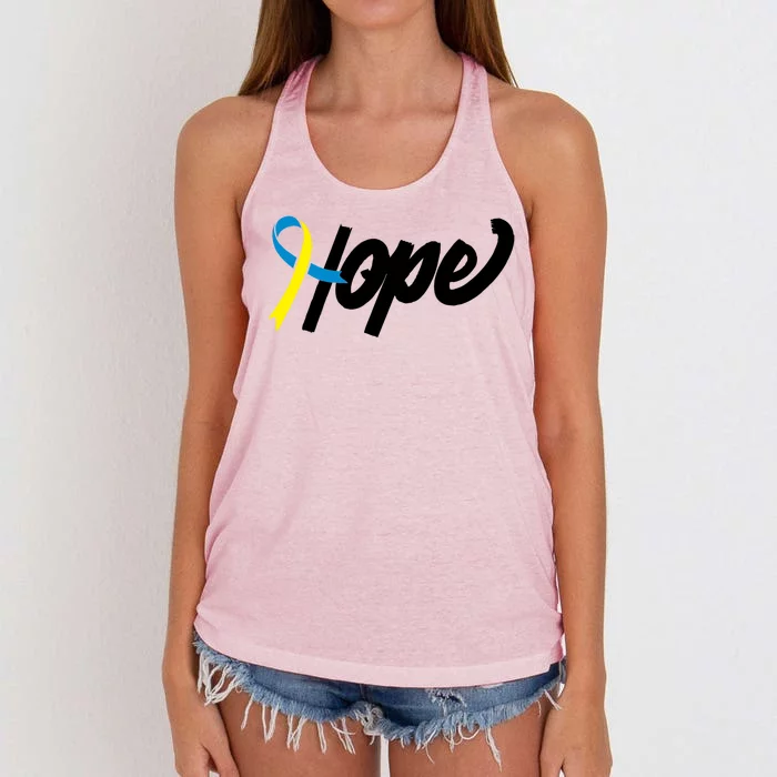 Hope Down Syndrome Awareness Ribbon Women's Knotted Racerback Tank