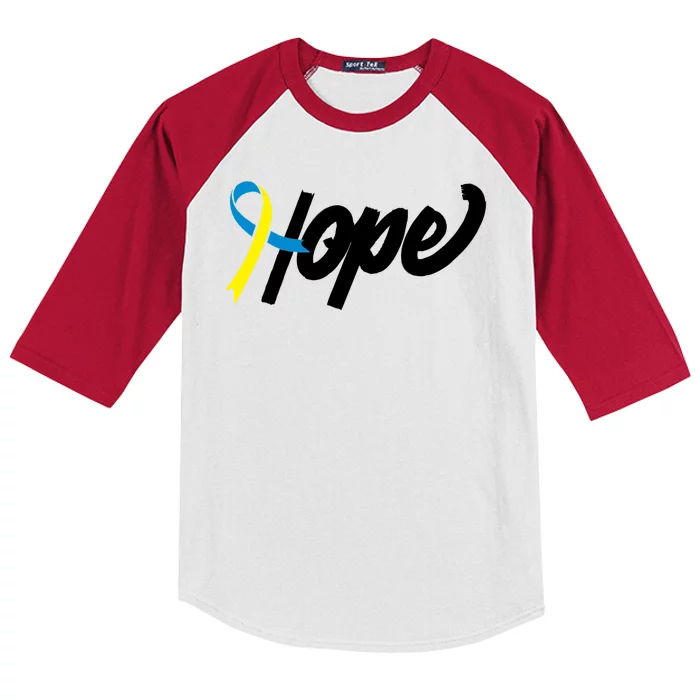 Hope Down Syndrome Awareness Ribbon Kids Colorblock Raglan Jersey