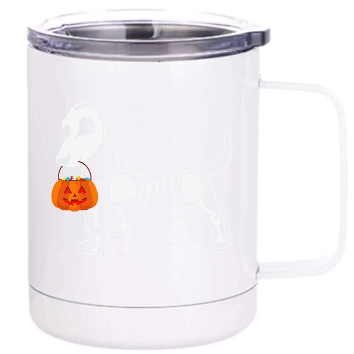 Halloween Dachshund Skeleton Weenie Wiener Sausage Dog Front & Back 12oz Stainless Steel Tumbler Cup