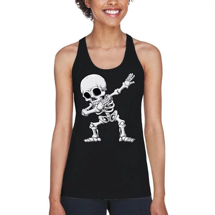 Halloween Dabbing Skeleton Skull Rib Cage Dab Dance Women's Racerback Tank