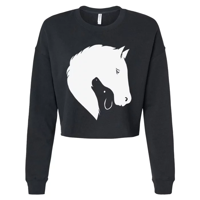 Horse Dog Silhouette Funny Equine Canine Cropped Pullover Crew