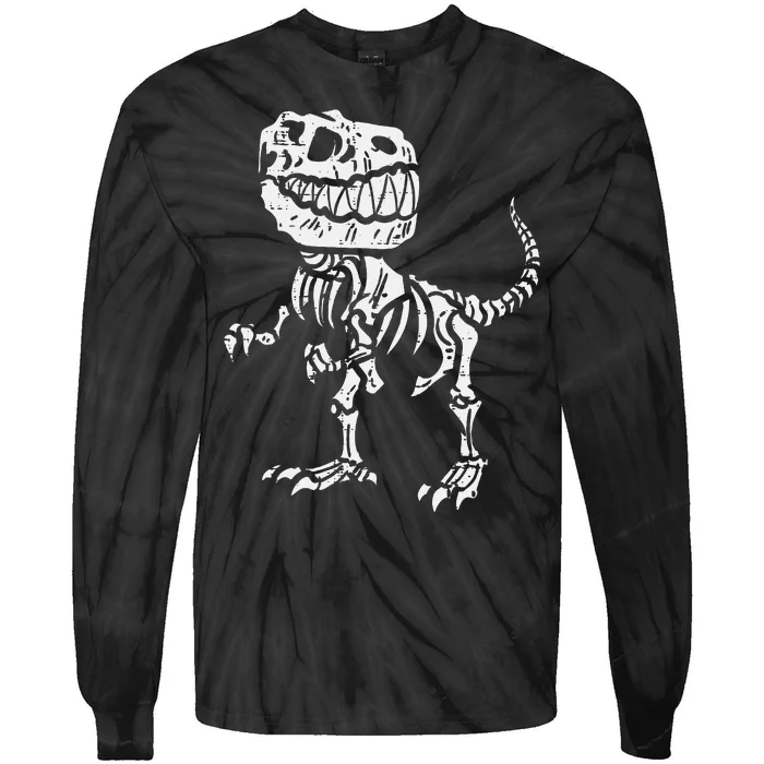 Halloween Dino Skeleton Trex Tie-Dye Long Sleeve Shirt