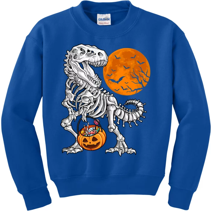 Halloween Dinosaur Skeleton T Rex Scary Pumpkin Moon Meaningful Gift Kids Sweatshirt