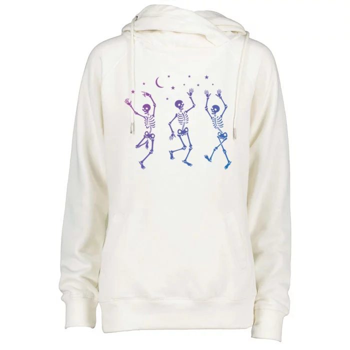 Halloween Dancing Skeletons Gift Womens Funnel Neck Pullover Hood