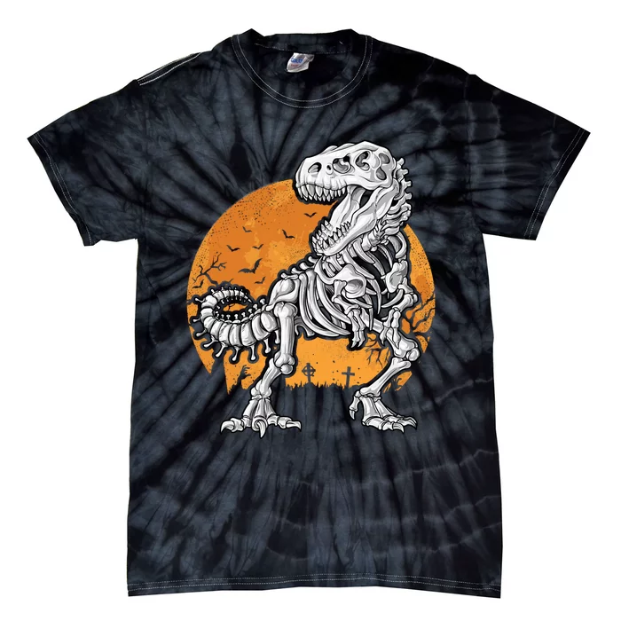 Halloween Dinosaur Skeleton T Rex Scary Moon Sweat Tie-Dye T-Shirt