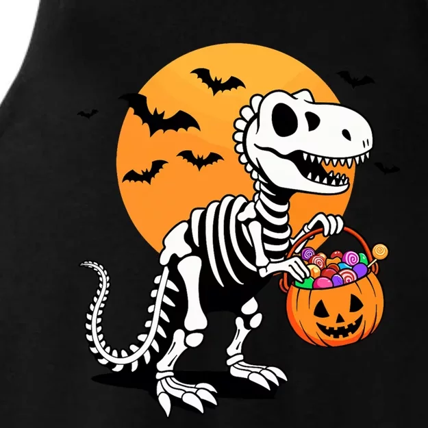 Halloween Dinosaur Skeleton T Rex Scary Pumpkin Moon De Ladies Tri-Blend Wicking Tank